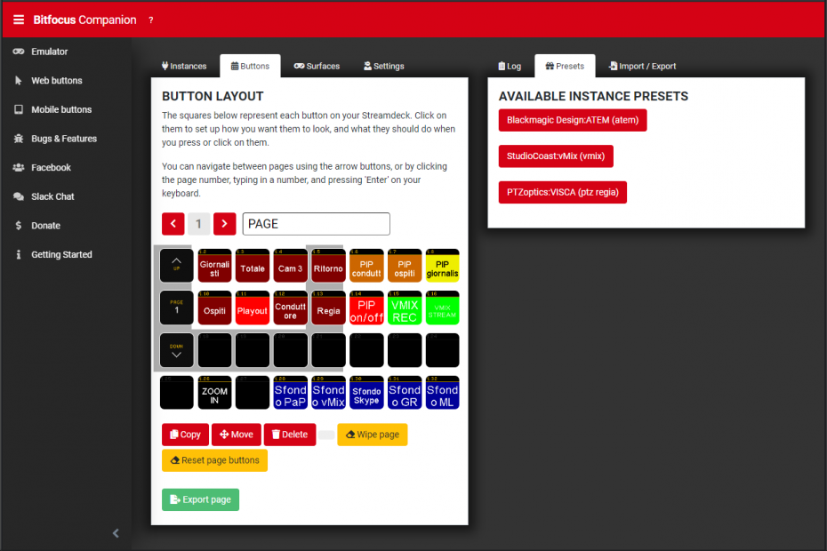 Bitfocus Companion layout